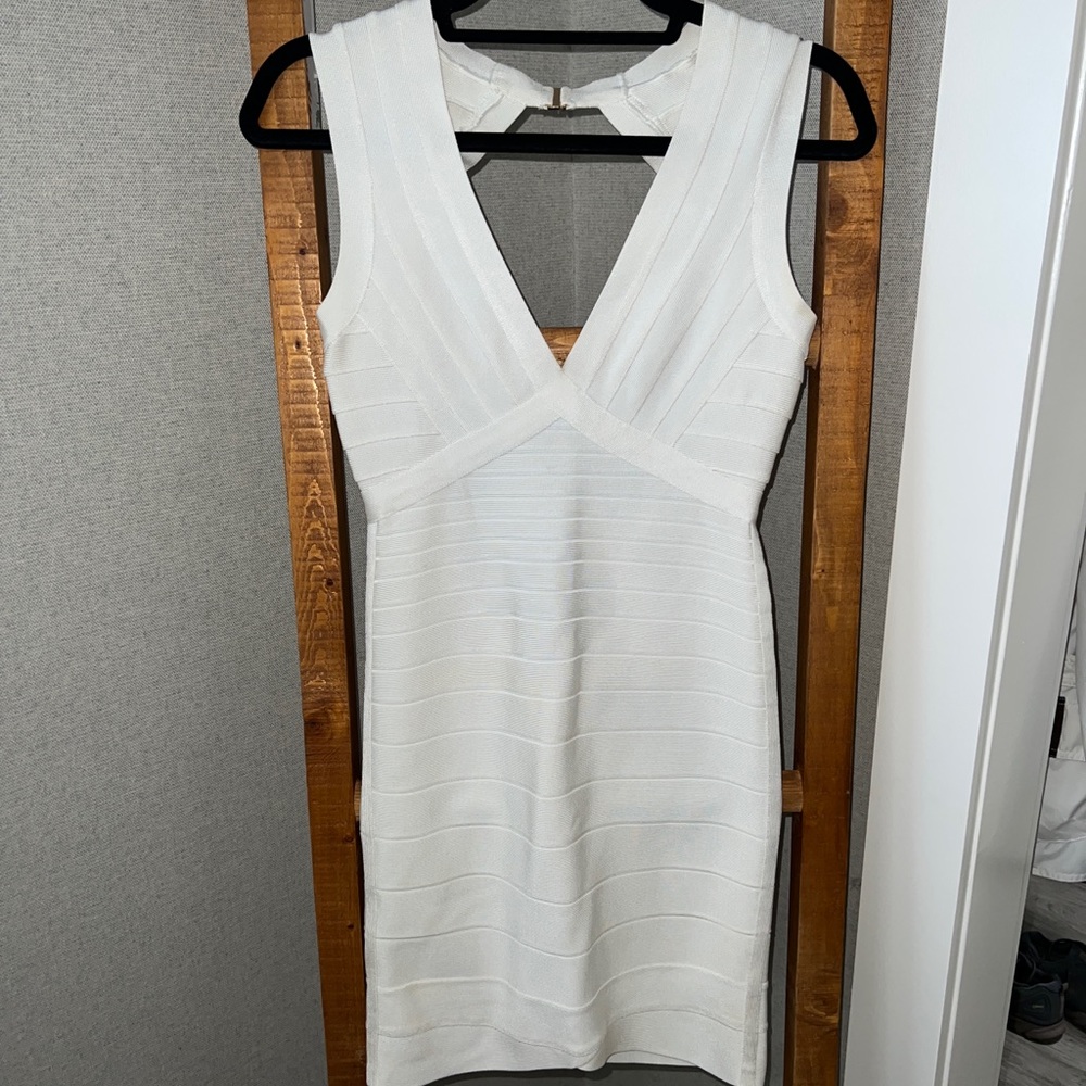 Herve Leger white backless mini dress